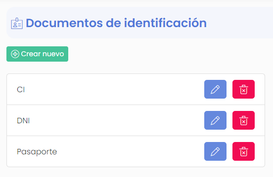 Pantalla de documentos de identificación