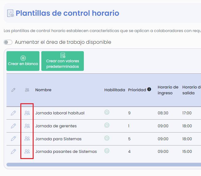 Botón para ver los usuarios afectados por la plantilla