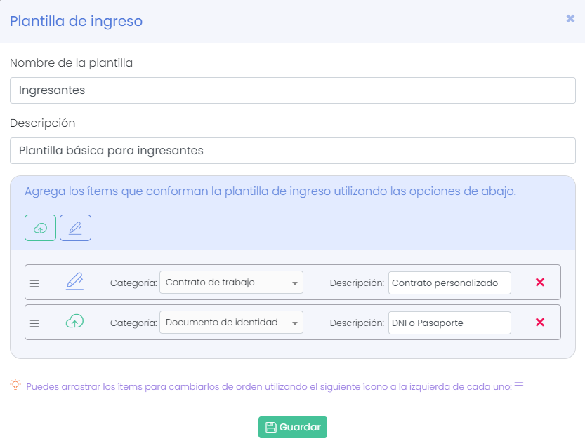 Carga de ítems de onboarding