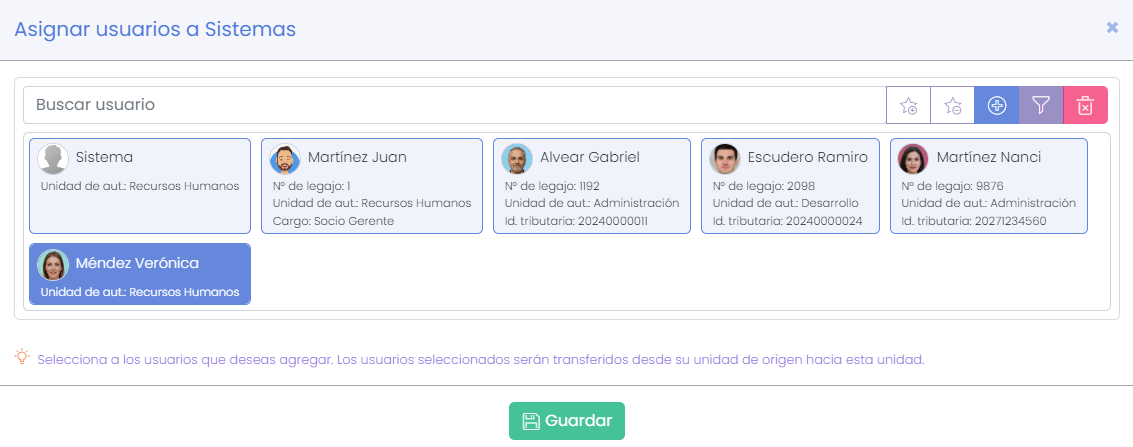 Asignación de usuarios