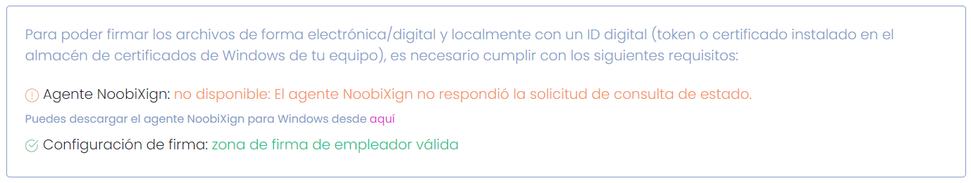 Agente NoobiXign no disponible