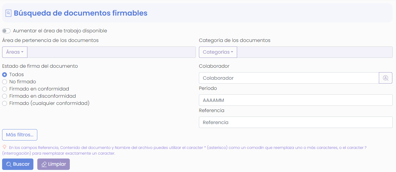 Pantalla de búsqueda de documentos